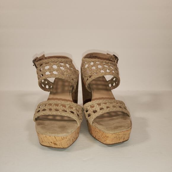 MIX NO. 6 Jesper Platform Sandal Womens 7M Beige Faux Suede Cork Wedge Heel Boho - Picture 4 of 11